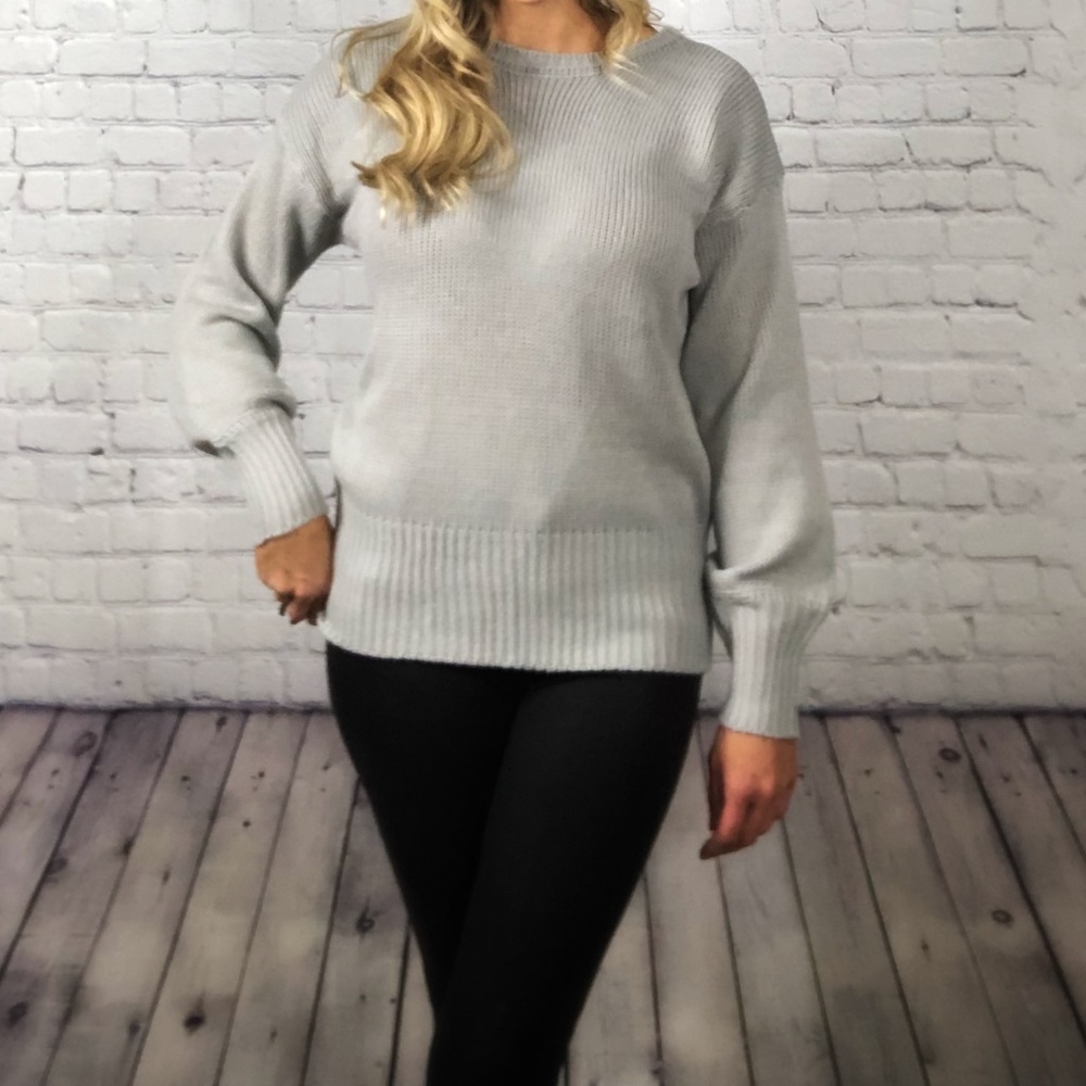 Grey Open Back Bow Detail Knit Sweater - Picture 7 of 7